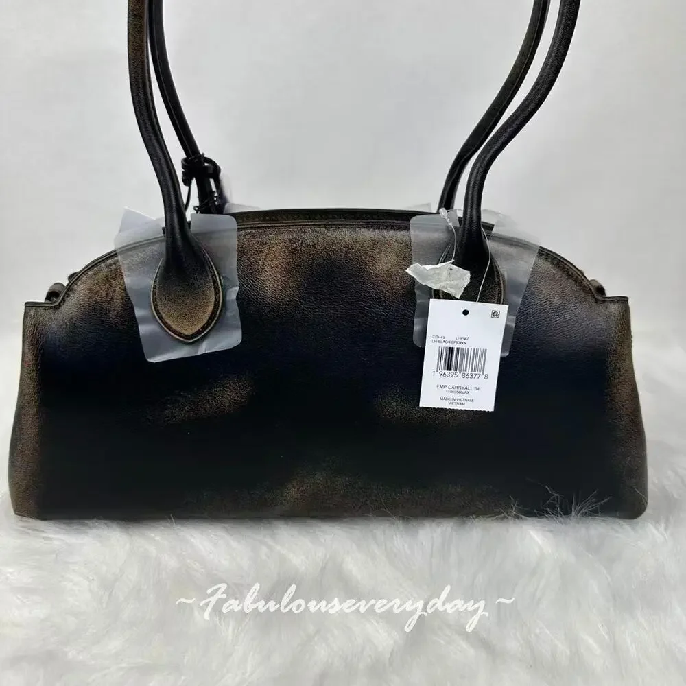 COACH Empire Carryall 34 Bag Shoulder Loved Leather/Silver/Black Brown CBH45 NWT